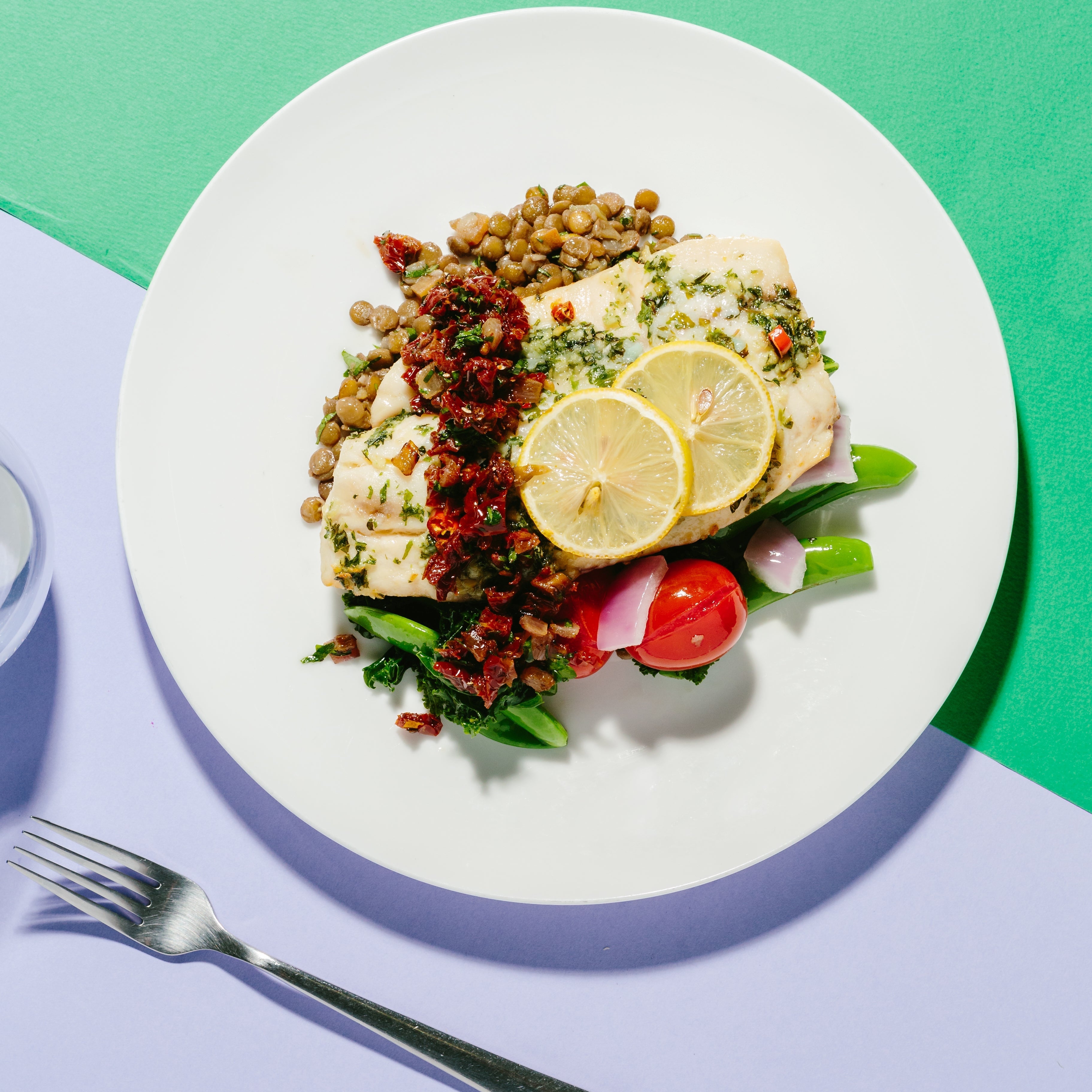 Herb Marinated White Fish with Sundried Tomato & Burnt Onion Relish