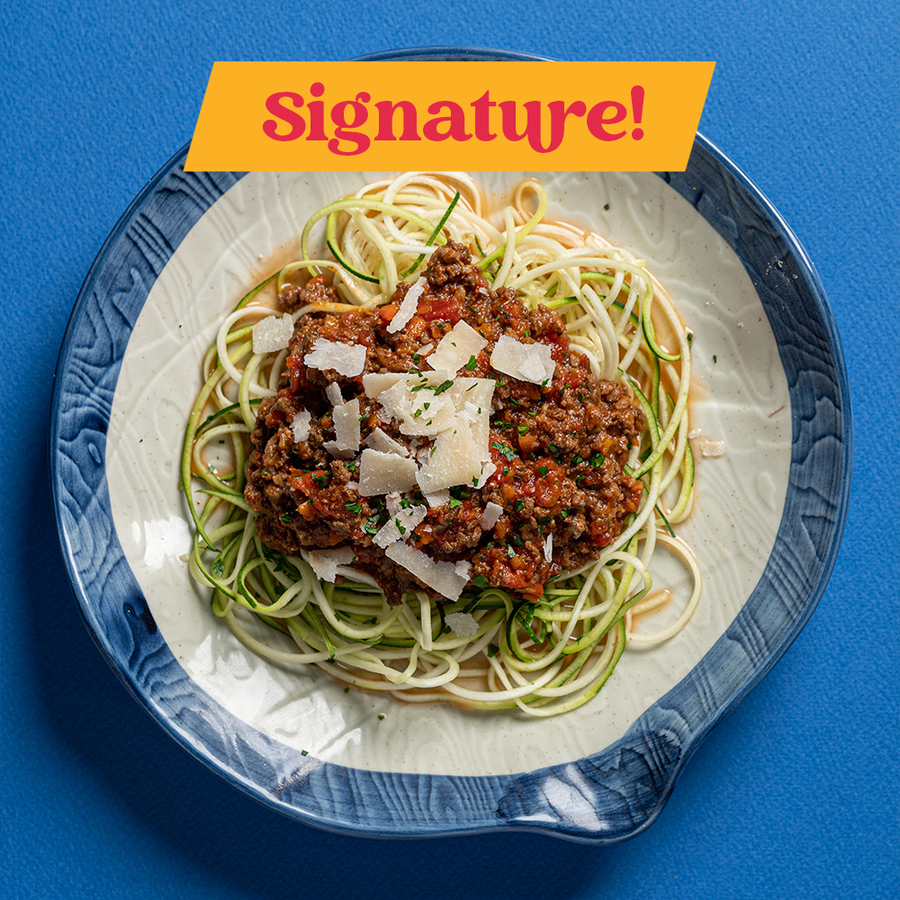 Signature: Beef Bolognese with Shaved Parmesan & Zucchini Noodles