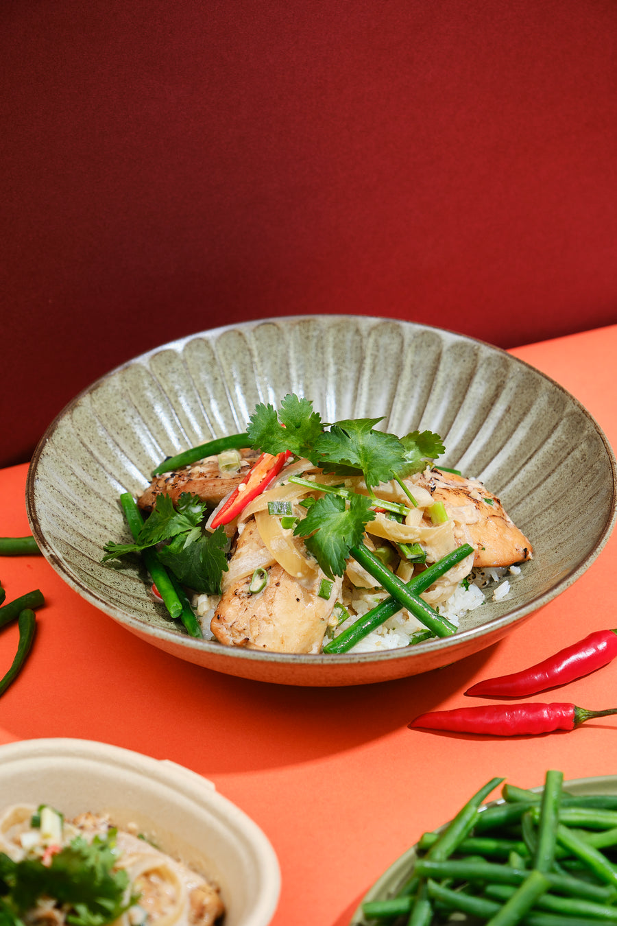 Chicken and Coconut Milk Adobo with Steamed Green Beans