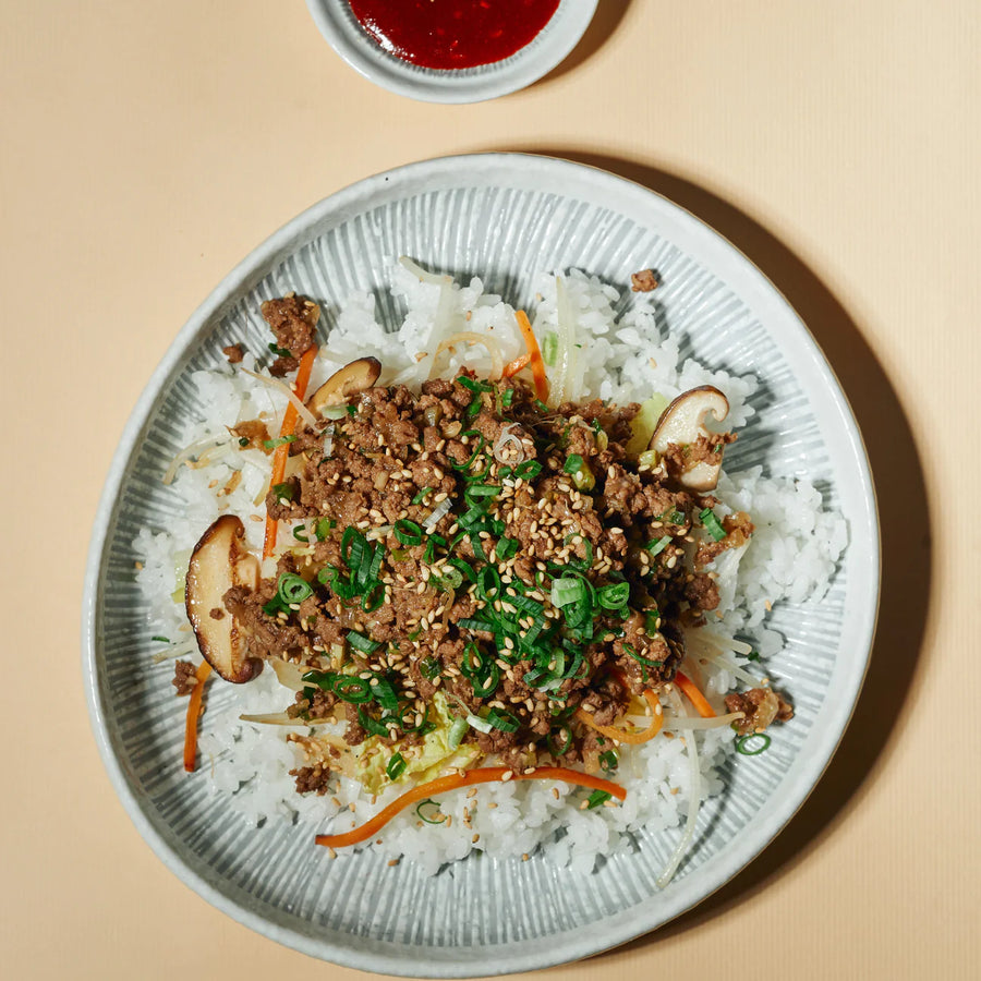 Bulgogi Beef Mince Bowl with Sauteed Market Vegetables & Gochujang Sauce