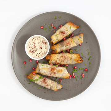 Palestinian Musakhan Rolls with Yoghurt Tahini Sauce