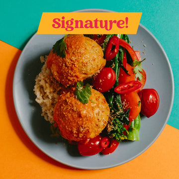 Signature: Chiang Mai Style Turkey Meatballs with Coconut Red Curry Sauce & Thai Stir Fried Vegetables