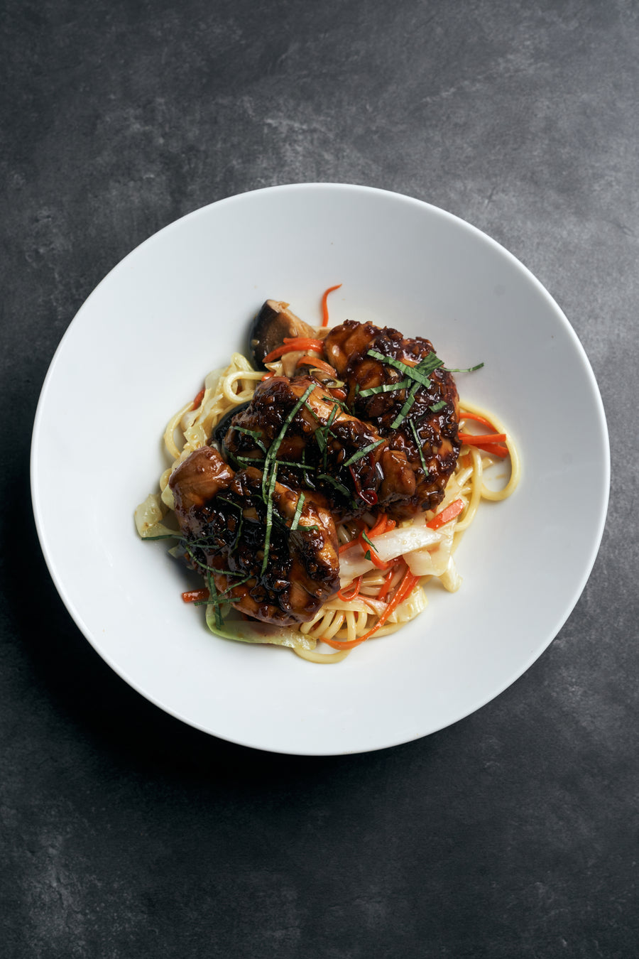 Taiwanese Basil Chicken with Braised Napa Cabbage, Carrots & Tofu Skin