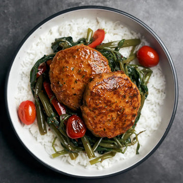 Thai Style Fish Cakes with Sauteed Morning Glory