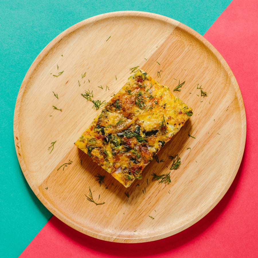 Garden Frittata with Roasted Fennel, Green Peas, Spinach, Scallions, Dill & Ricotta Cheese