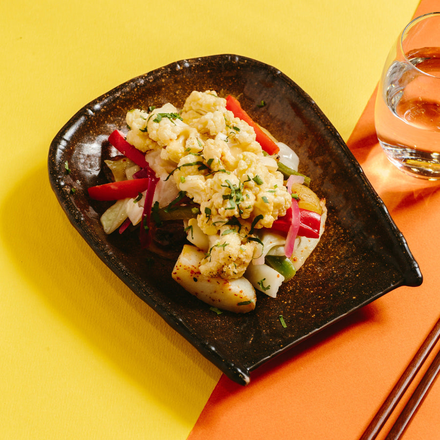 Miso Glazed Cauliflower Steak with Yuzu Braised Cabbage & Togarashi Roasted Potatoes