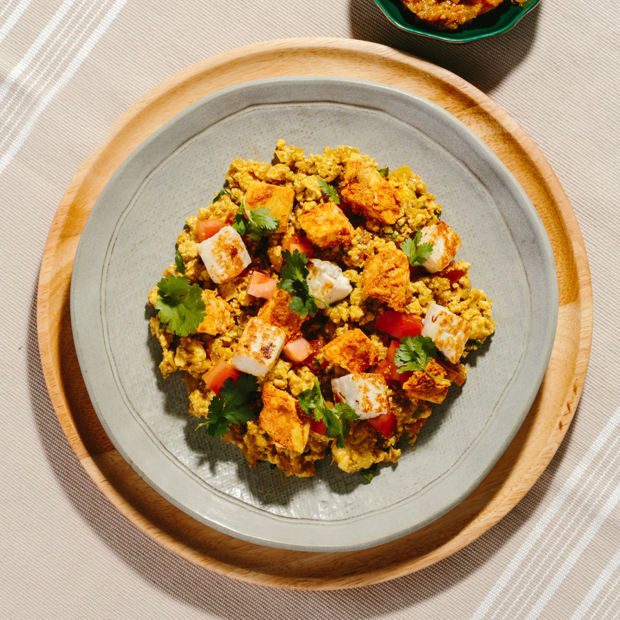 Spiced Chicken & Indian Scrambled Egg with Paneer Cheese, Chili & Tomato Onion Masala
