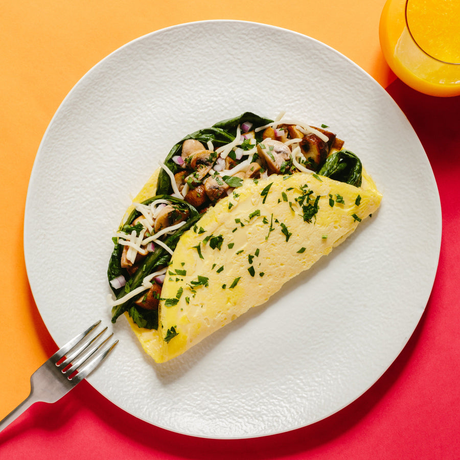 Spinach Mushrooms Omelette with Gruyere Cheese & Fine Herbs
